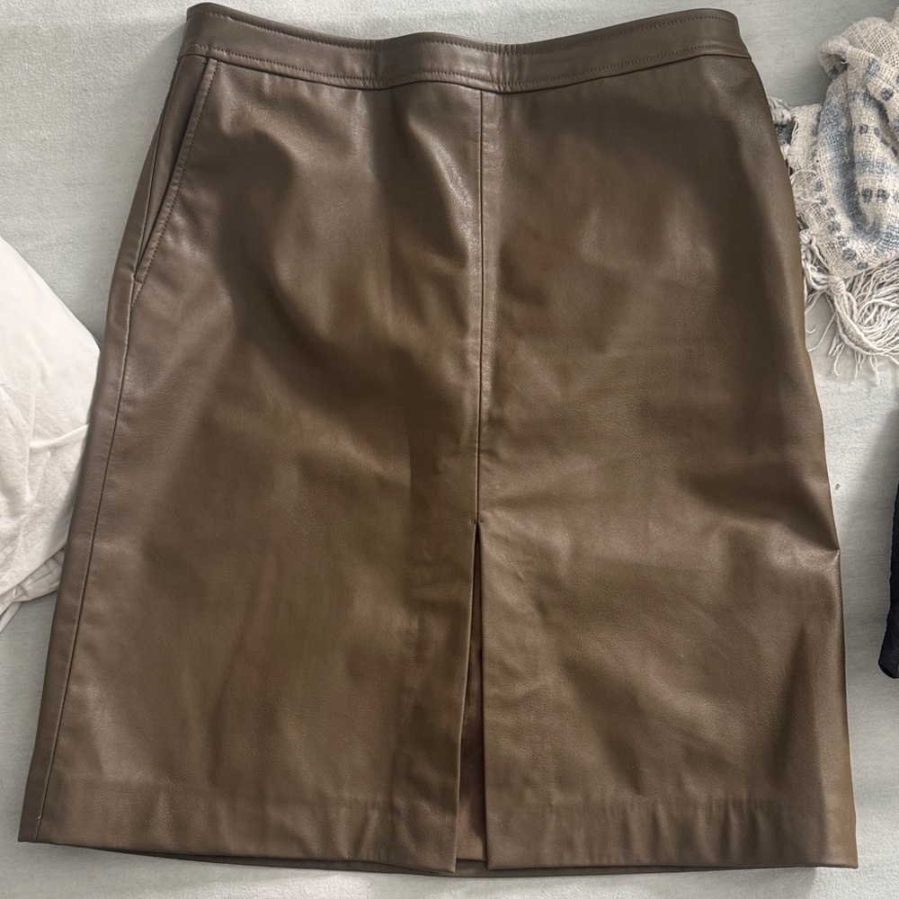 H&M Faux Leather Khaki/Olive Pencil Skirt - Size 8